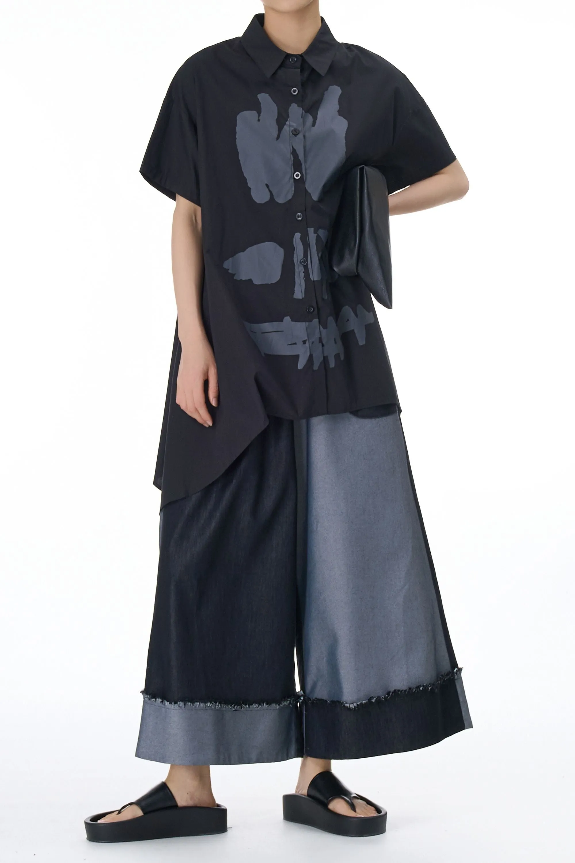 Asymmetrical Grey Black Printed Coord Set