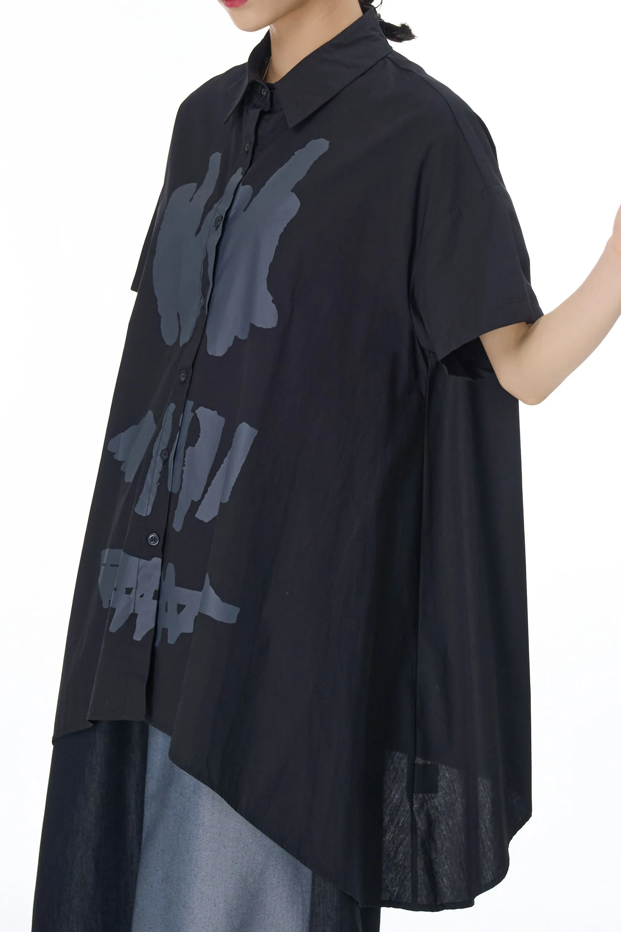 Asymmetrical Grey Black Printed Coord Set