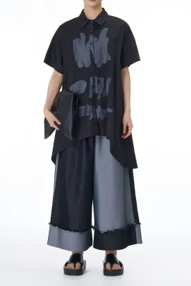 Asymmetrical Grey Black Printed Coord Set