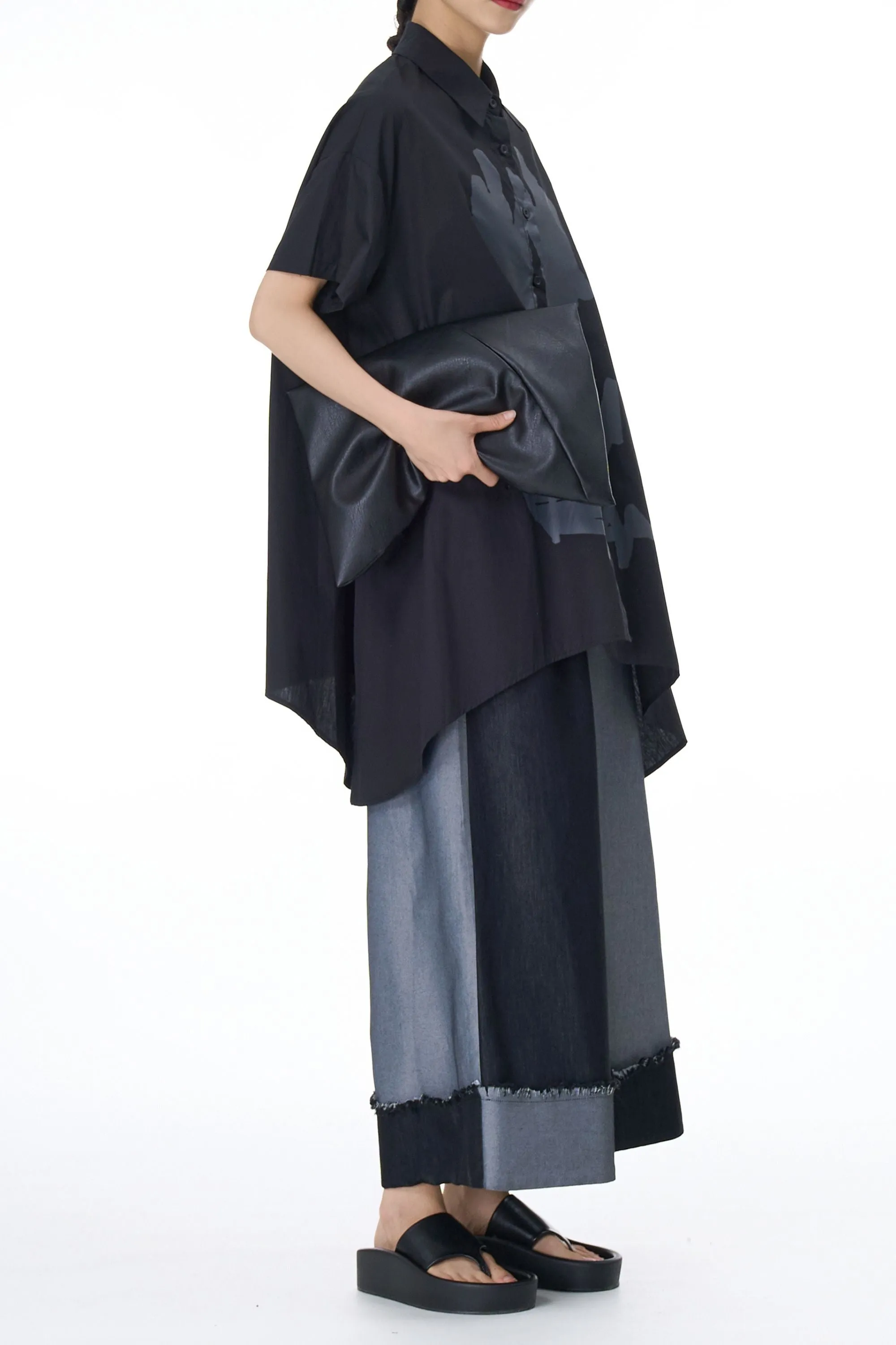 Asymmetrical Grey Black Printed Coord Set