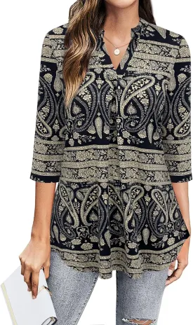 BEPEI Womens Tops Dressy Casual 3/4 Sleeve Blouses V Neck Business Work Shirts
