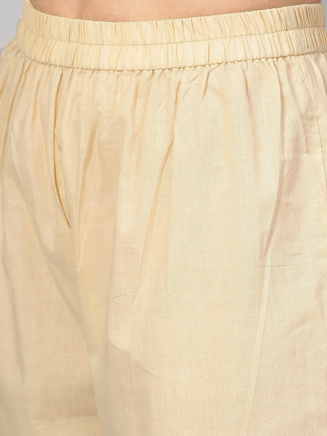 Black & Cream Checked Kurta Set With Solid Cream Pants