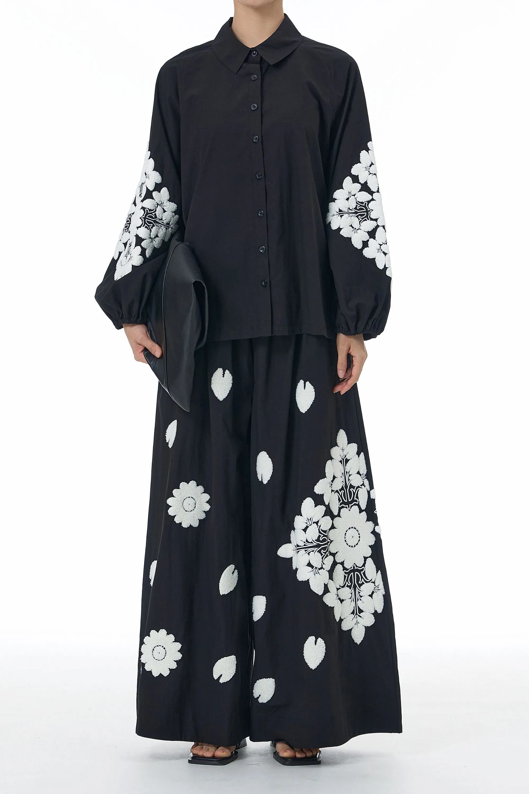 Black Knot & Bloom Shirt And Pant Co-ord Set