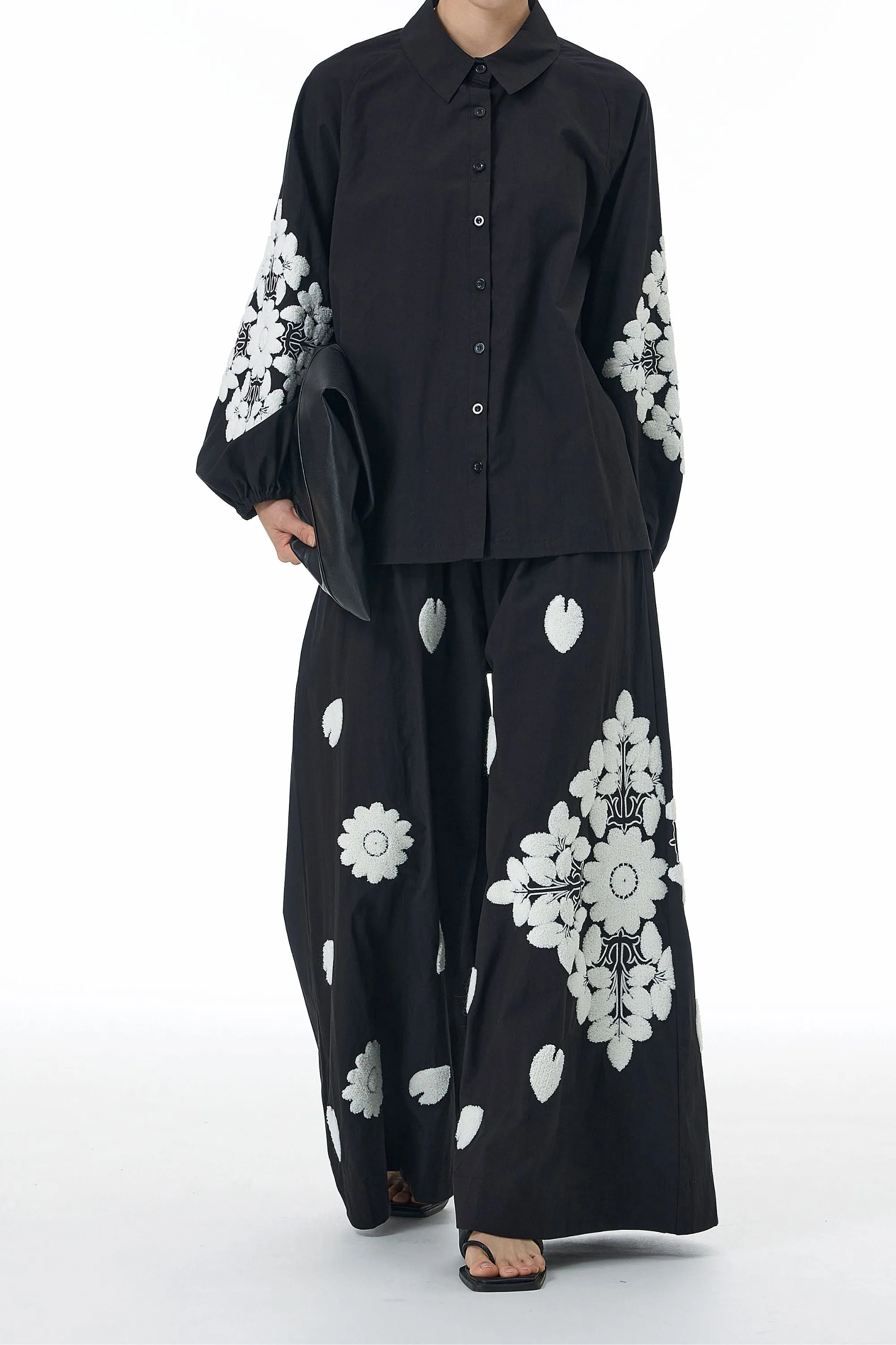 Black Knot & Bloom Shirt And Pant Co-ord Set
