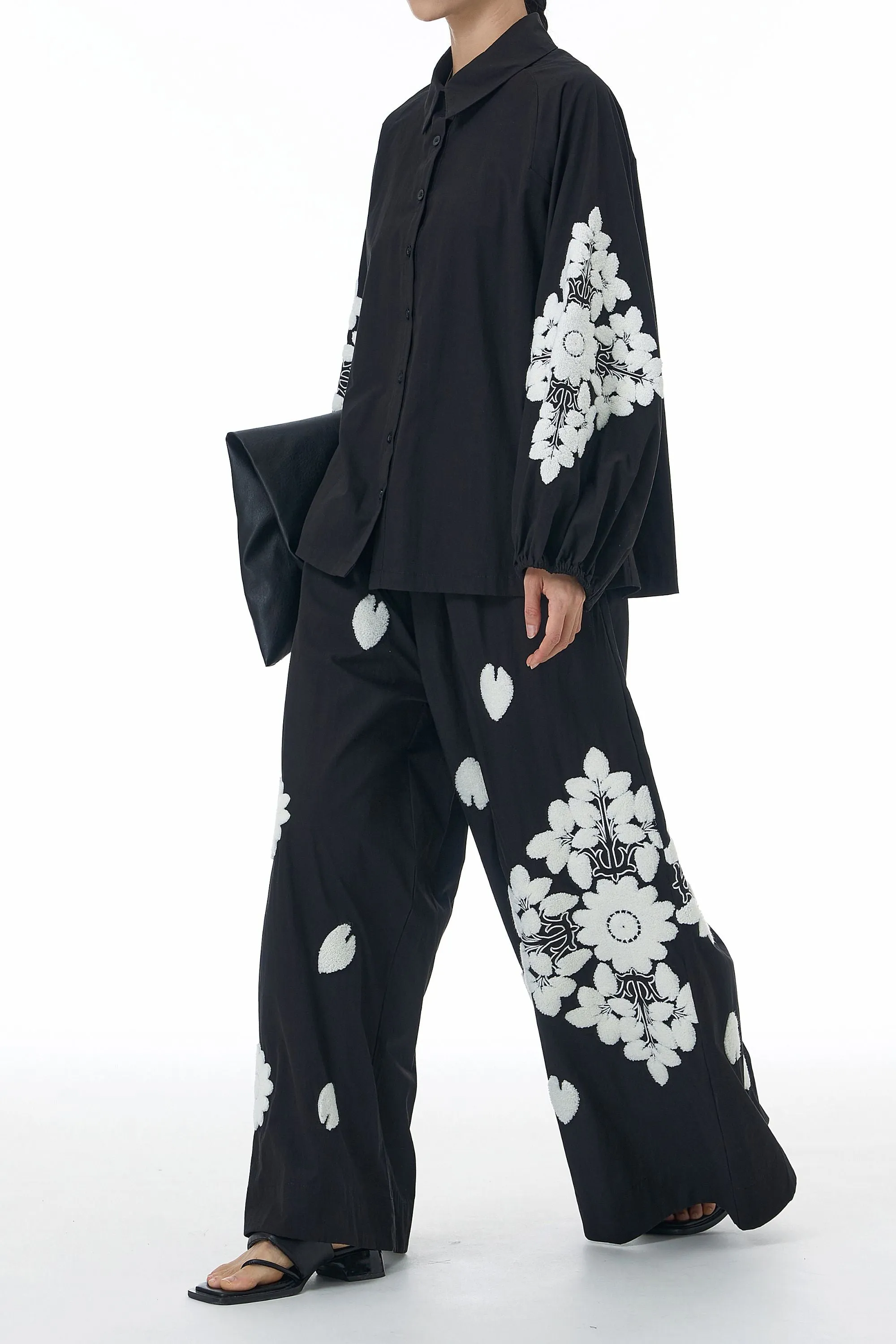 Black Knot & Bloom Shirt And Pant Co-ord Set