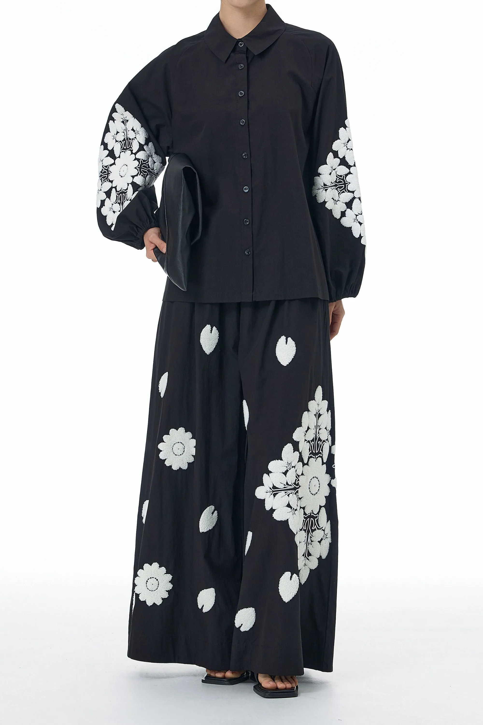 Black Knot & Bloom Shirt And Pant Co-ord Set