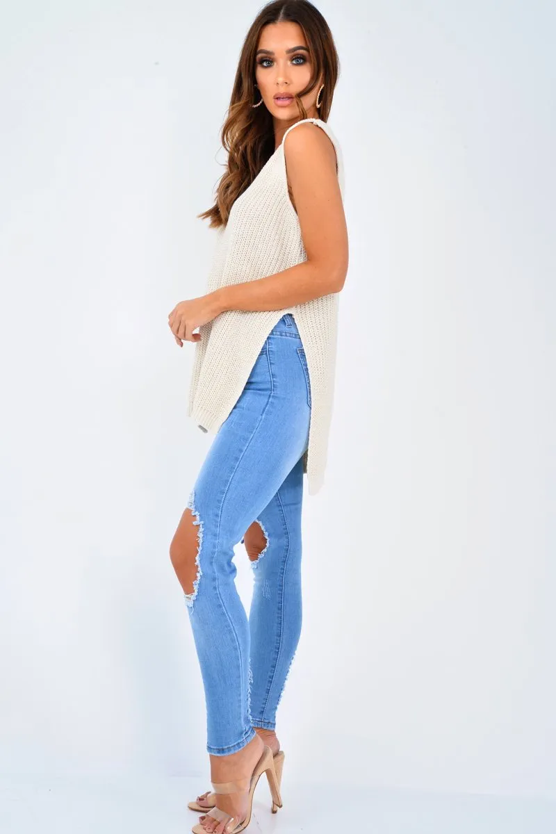 Blue Ripped Knee Skinny Jeans - Chanelle