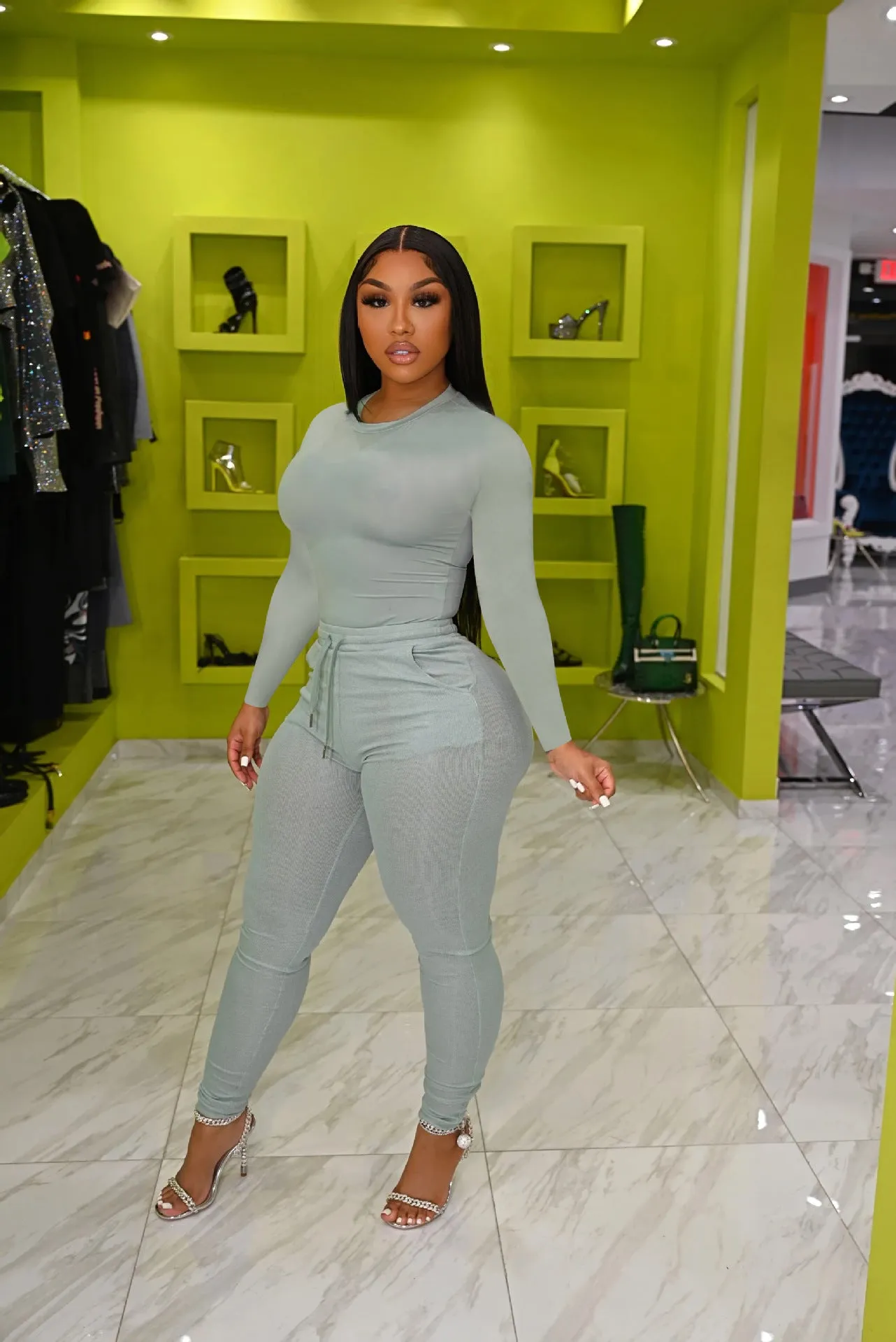 Casual Solid Color Slim Fit Long Sleeve Two Piece Set（AY1791）