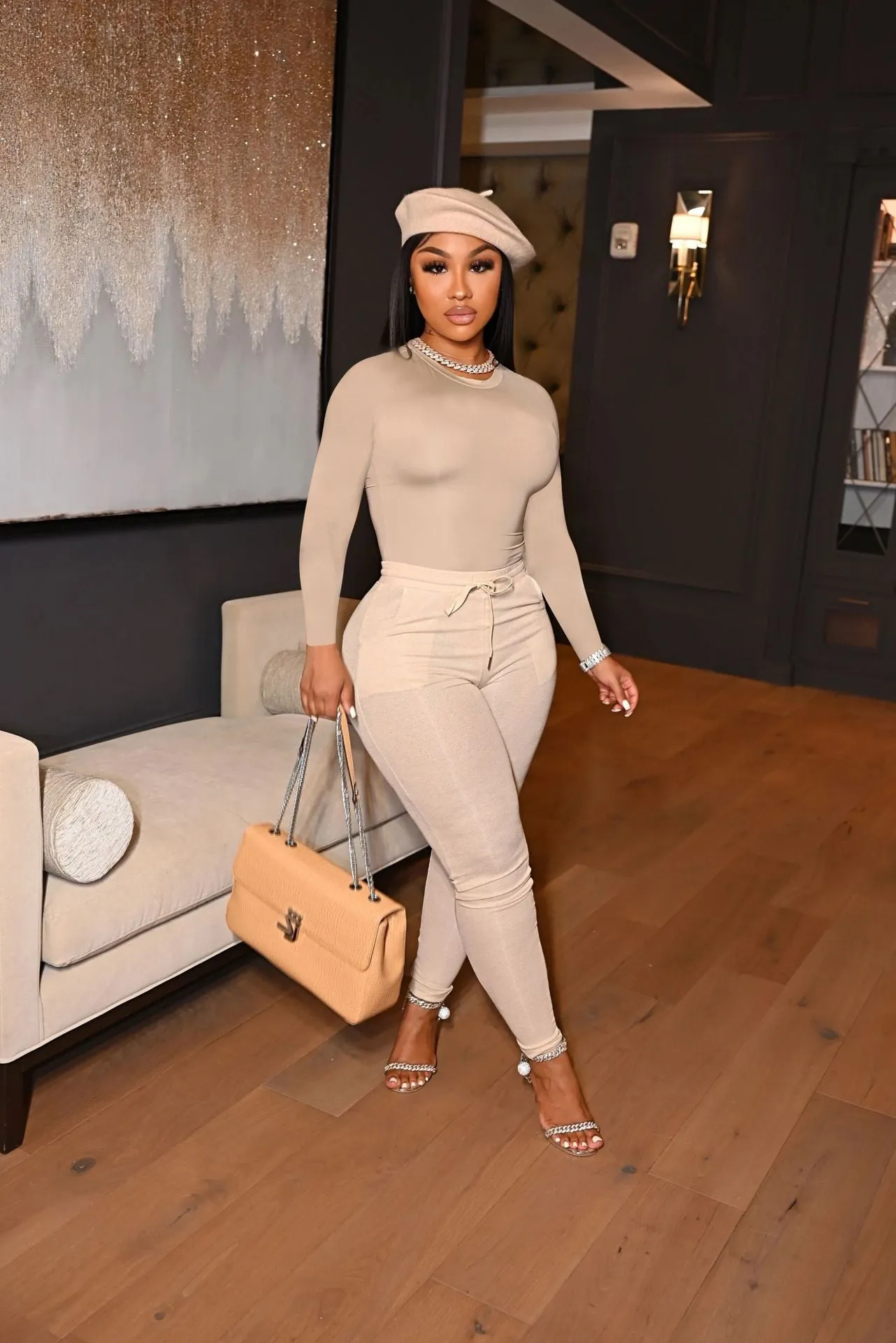 Casual Solid Color Slim Fit Long Sleeve Two Piece Set（AY1791）