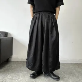 Chinese Style Men's Casual Pants Satin Jacquard Wide Leg Ankle-Length Pants Elastic Waist Summer Simple 9C6011