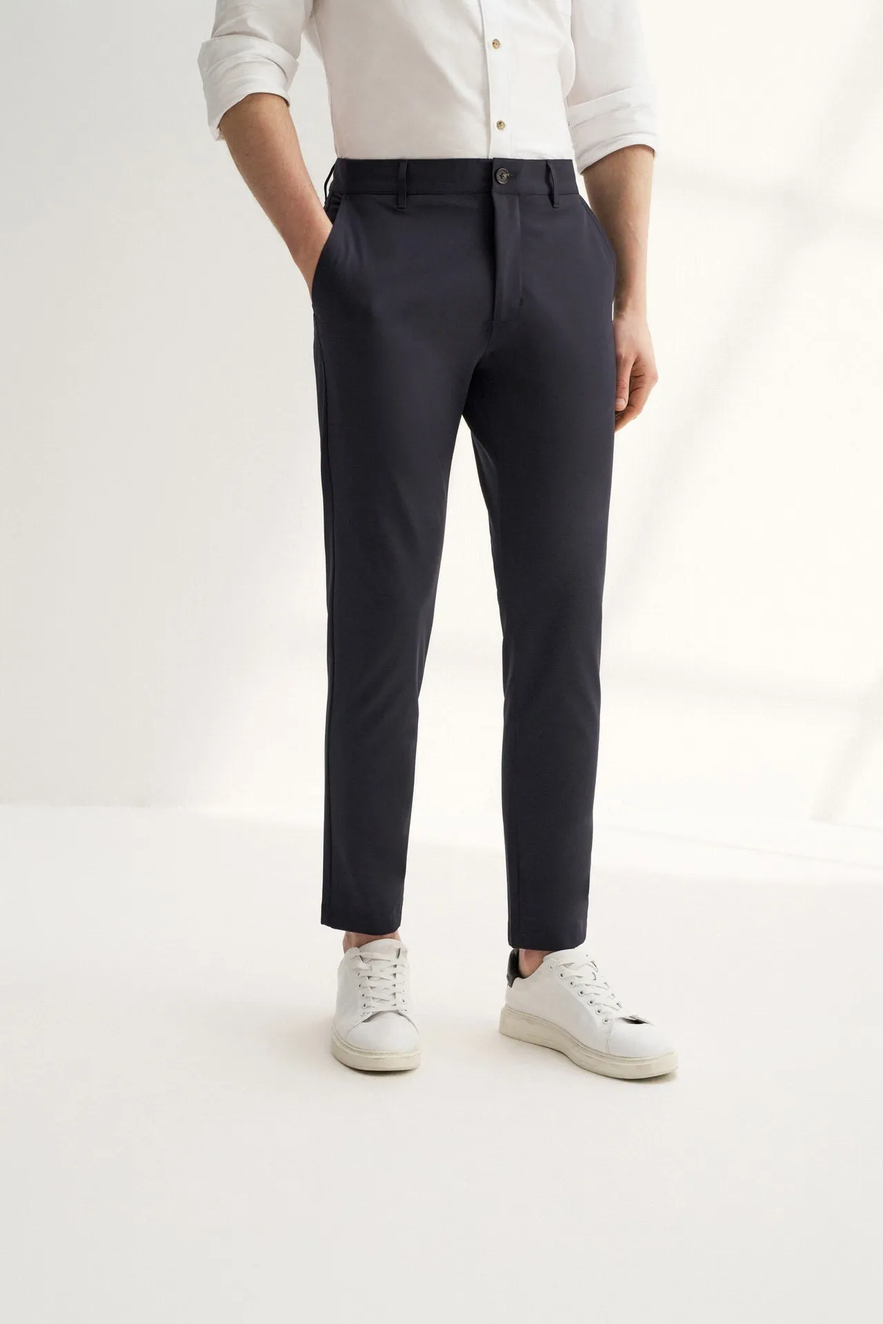 Compact Multi-Way Stretch Casual Pants in Slim Tapered Fit