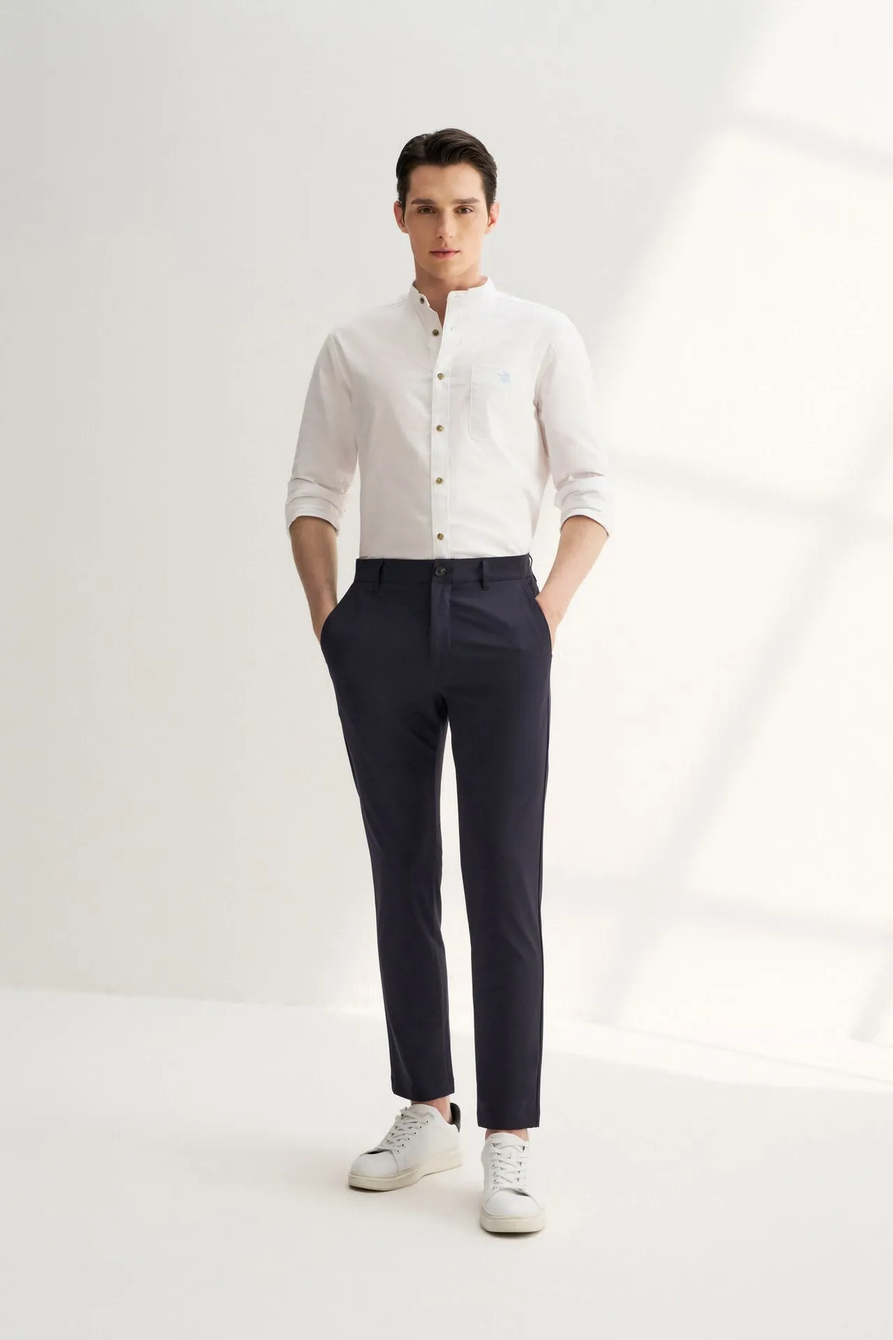 Compact Multi-Way Stretch Casual Pants in Slim Tapered Fit