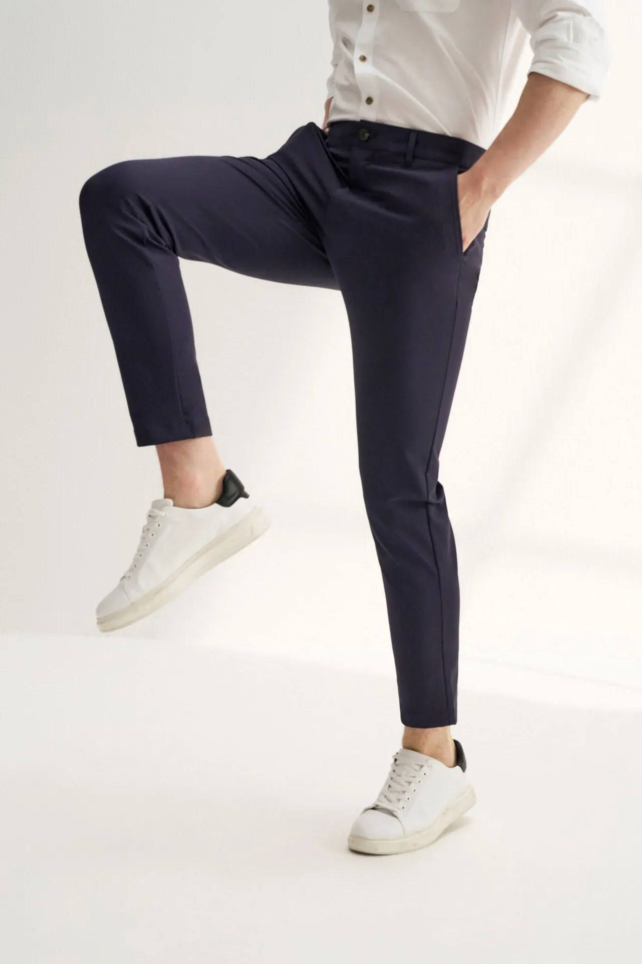 Compact Multi-Way Stretch Casual Pants in Slim Tapered Fit
