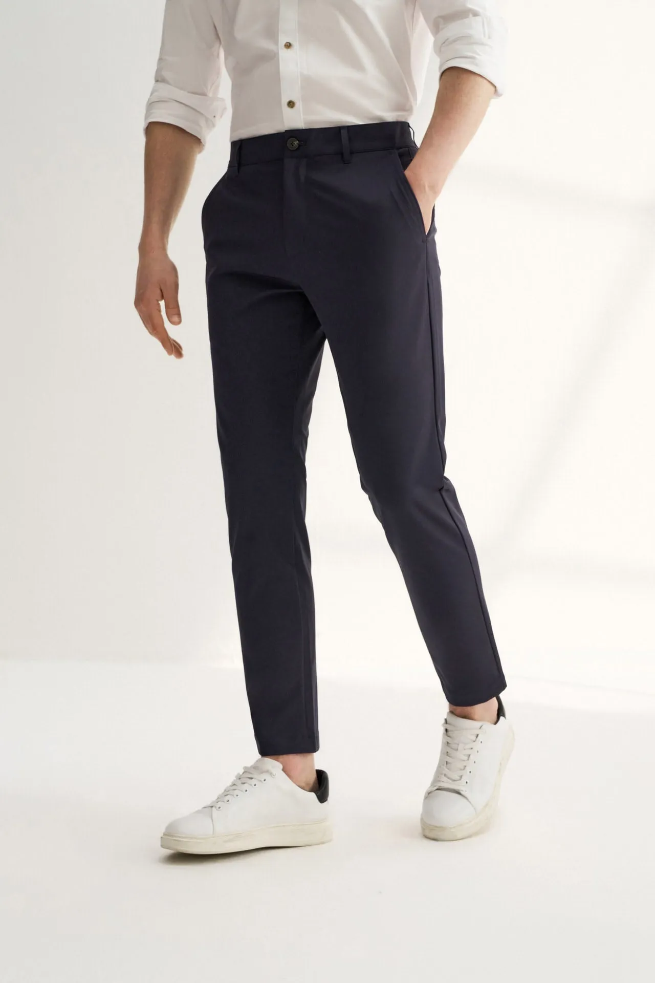 Compact Multi-Way Stretch Casual Pants in Slim Tapered Fit