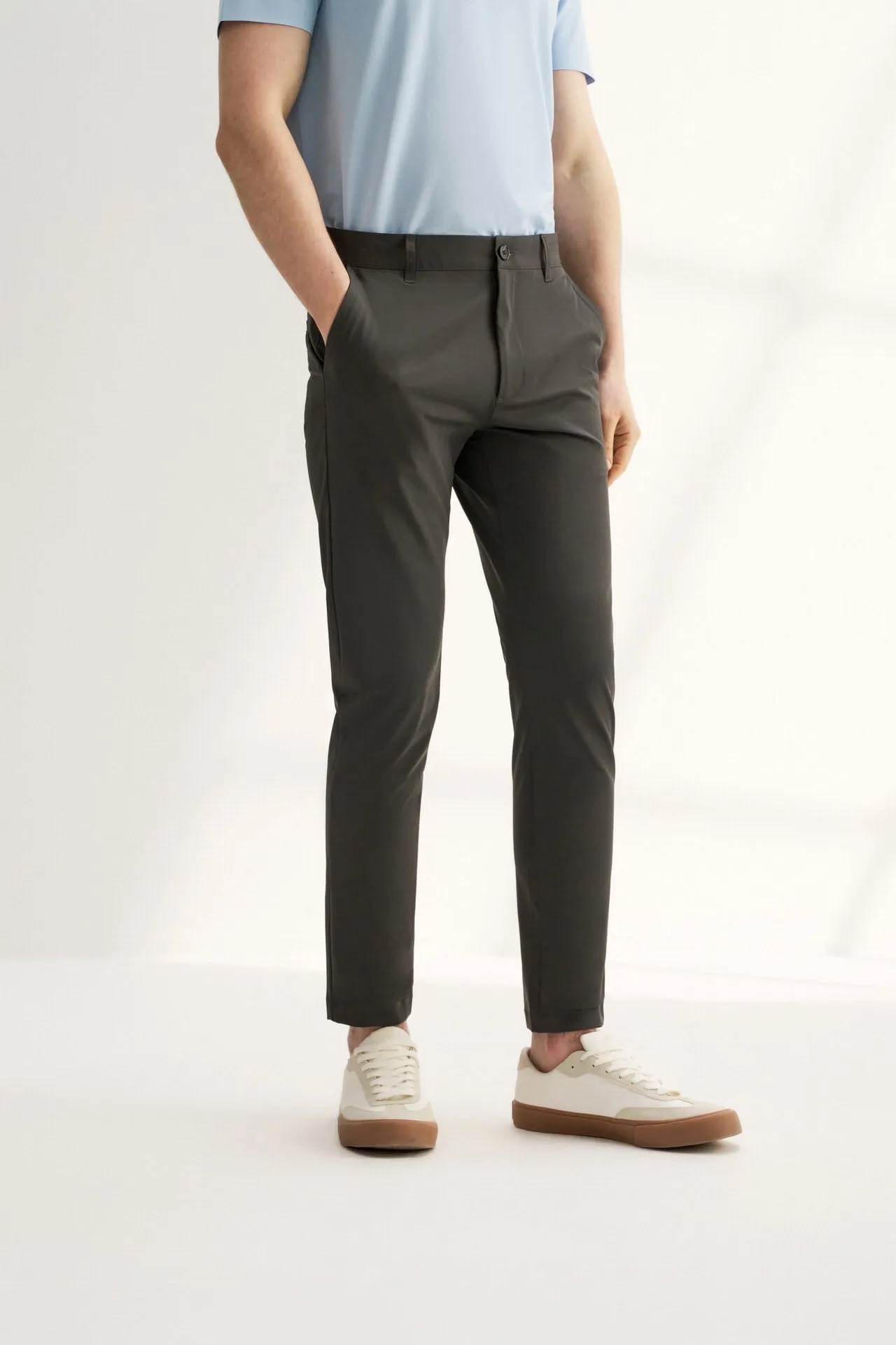 Compact Multi-Way Stretch Casual Pants in Slim Tapered Fit