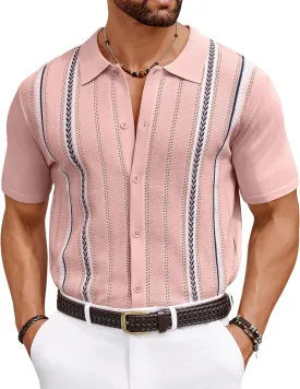 COOFANDY Knit Shirts for Men Casual Short Sleeve Button Down Shirts Summer Beach Stretch Fit Collared Shirts