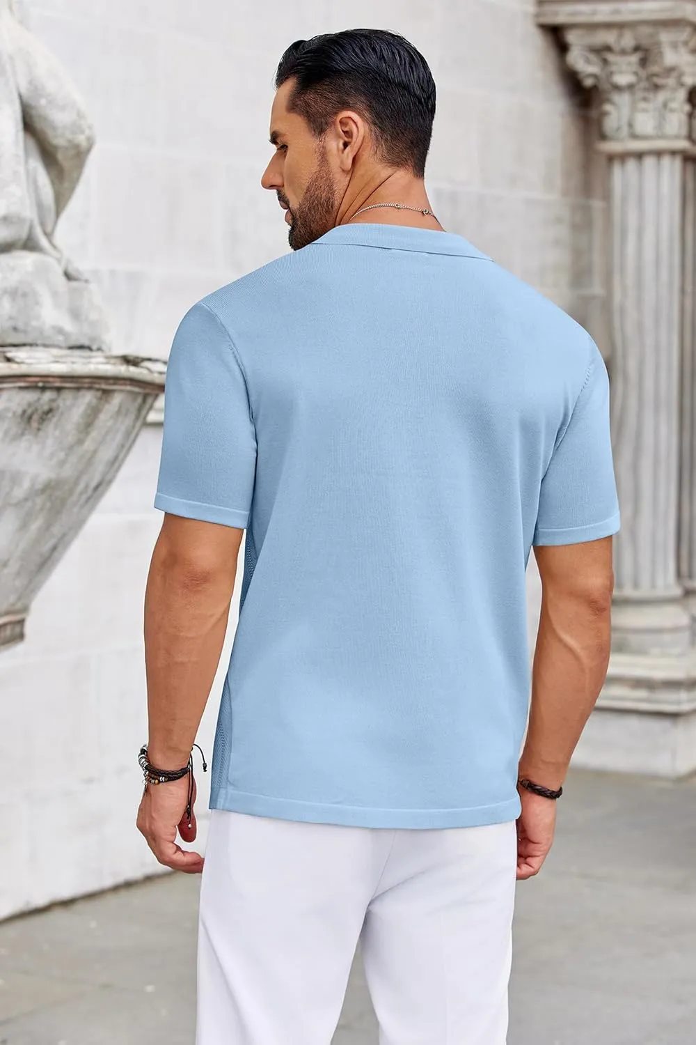 COOFANDY Knit Shirts for Men Casual Short Sleeve Button Down Shirts Summer Beach Stretch Fit Collared Shirts