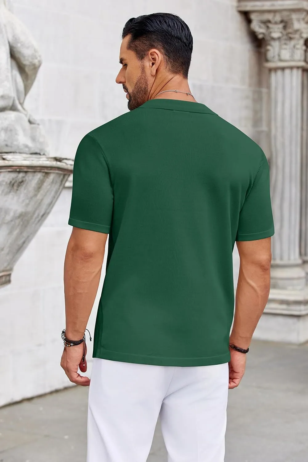 COOFANDY Knit Shirts for Men Casual Short Sleeve Button Down Shirts Summer Beach Stretch Fit Collared Shirts