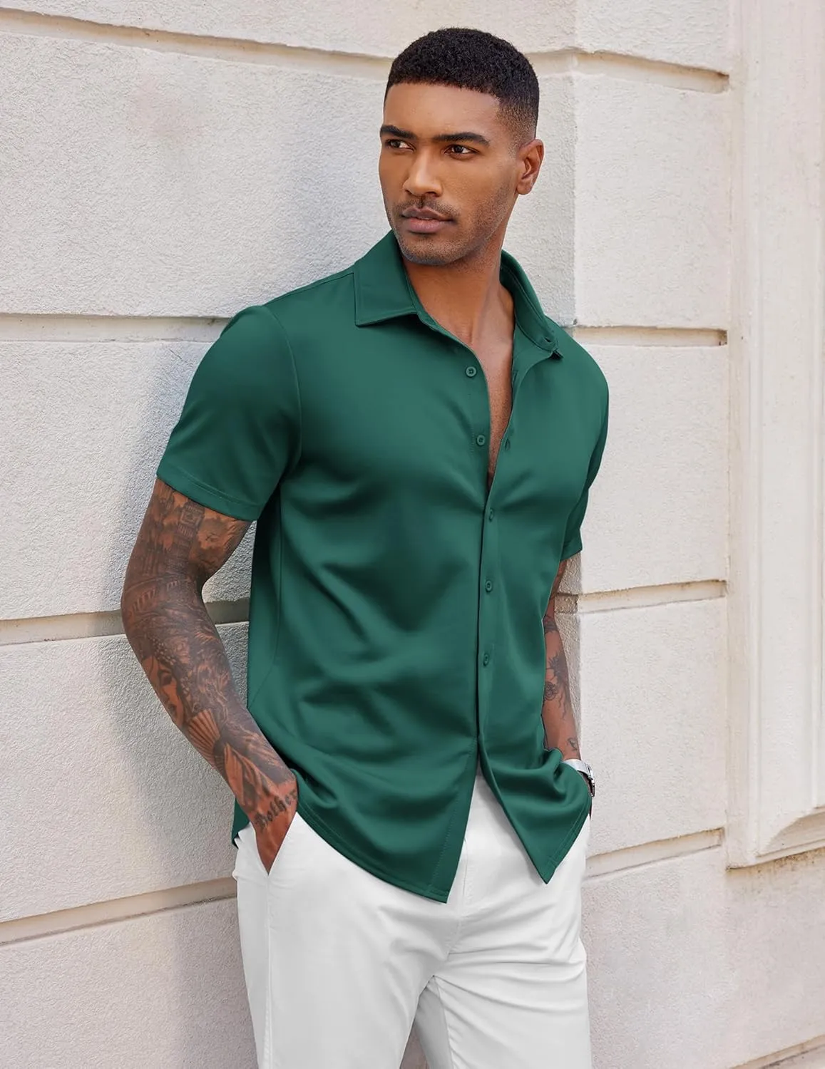 COOFANDY Mens Casual Wrinkle Free Shirts Short Sleeve Button Down Summer Stretch Dress Shirt