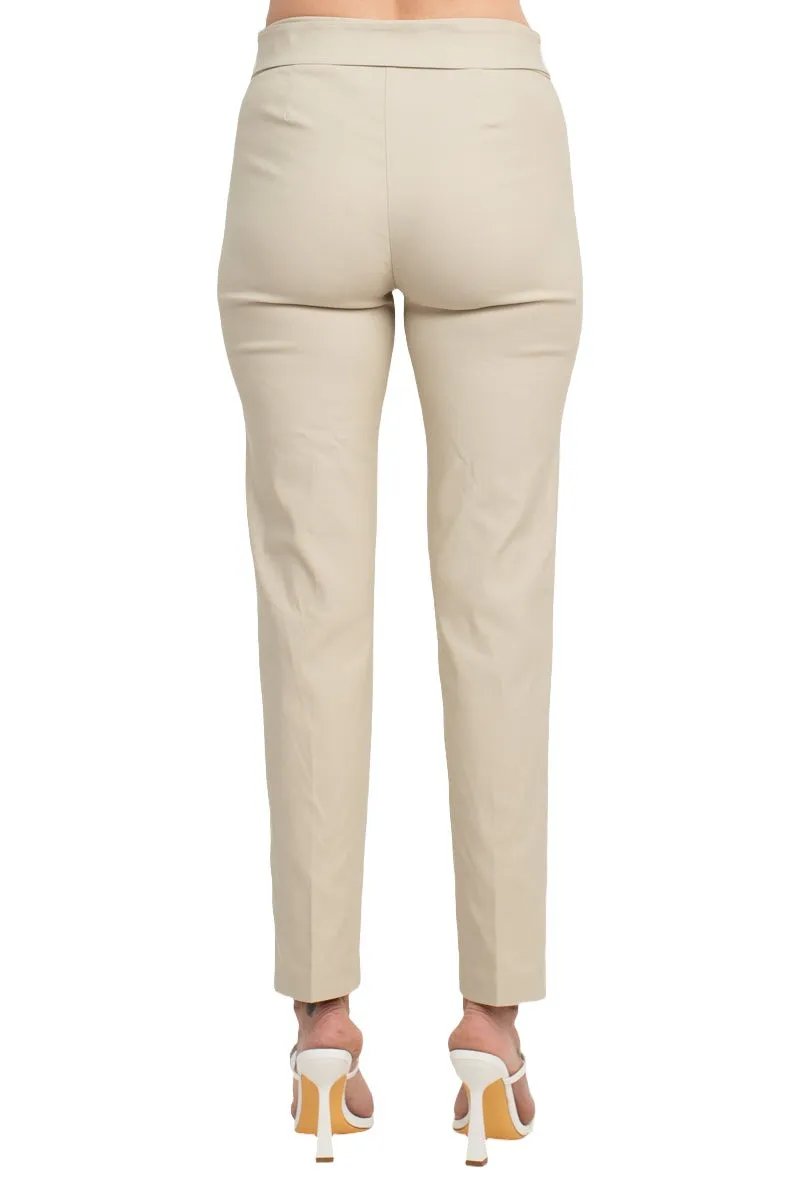 Counterparts Mid Rise Banded Waist Tie Waist Luxe Stretch Slim Leg Pant