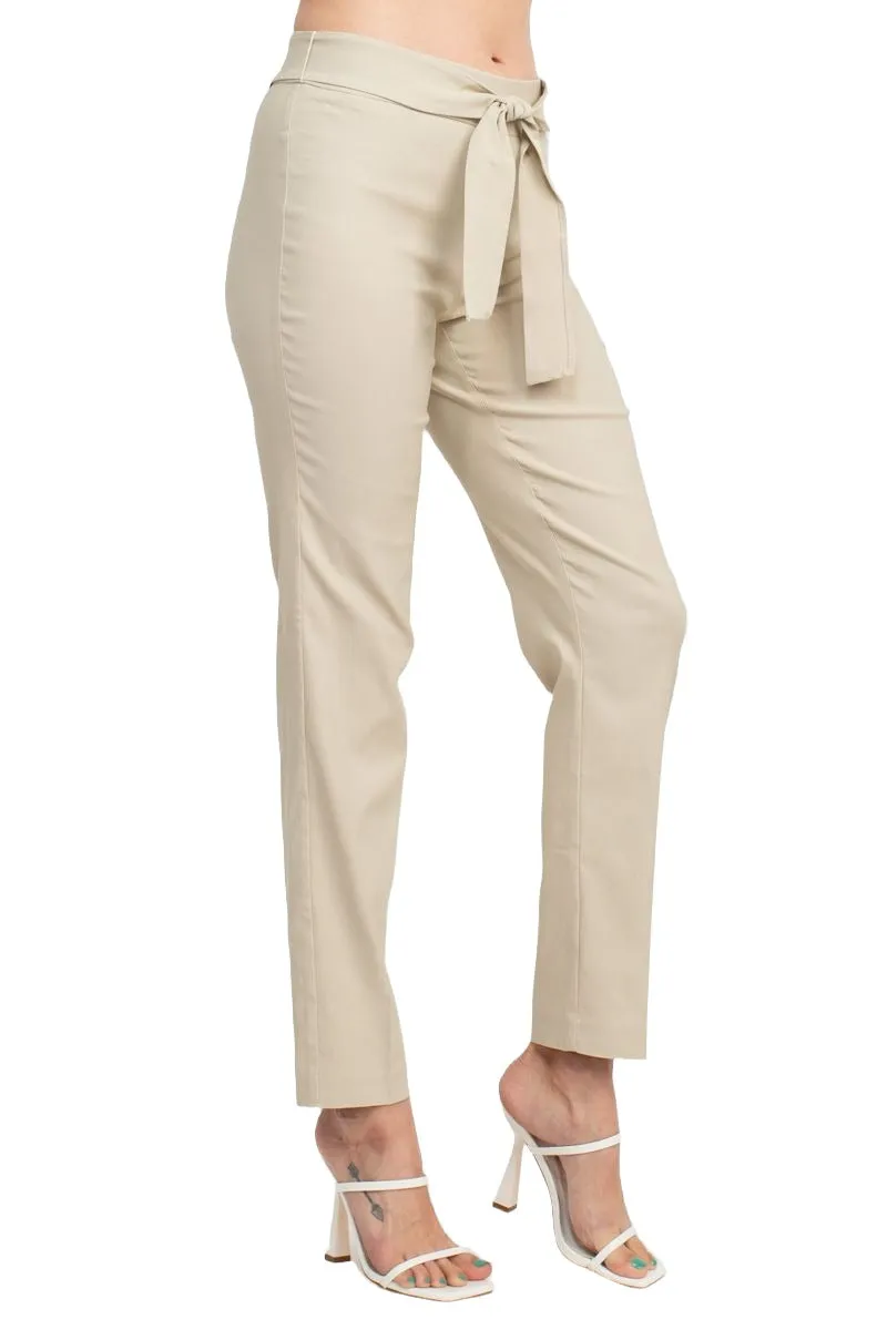 Counterparts Mid Rise Banded Waist Tie Waist Luxe Stretch Slim Leg Pant