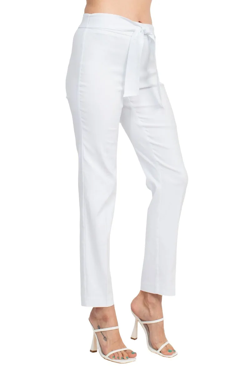 Counterparts Mid Rise Banded Waist Tie Waist Luxe Stretch Slim Leg Pant