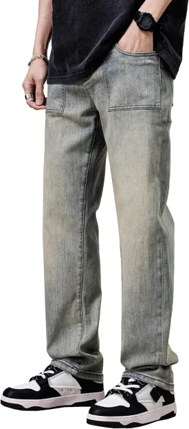 DOSLAVIDA Men's Baggy Jeans Loose Fit Ripped Distressed Jean Relaxed Skateboard Denim Pants with Holes