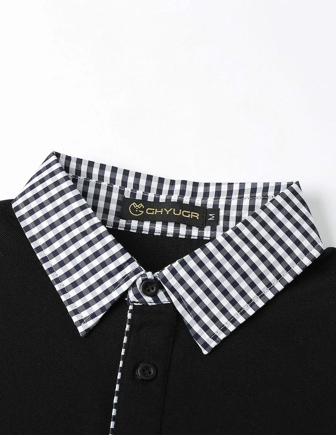 GHYUGR Men's Polo Shirts Short Sleeve Slim Fit Polo Casual Plaid Splice T-Shirts