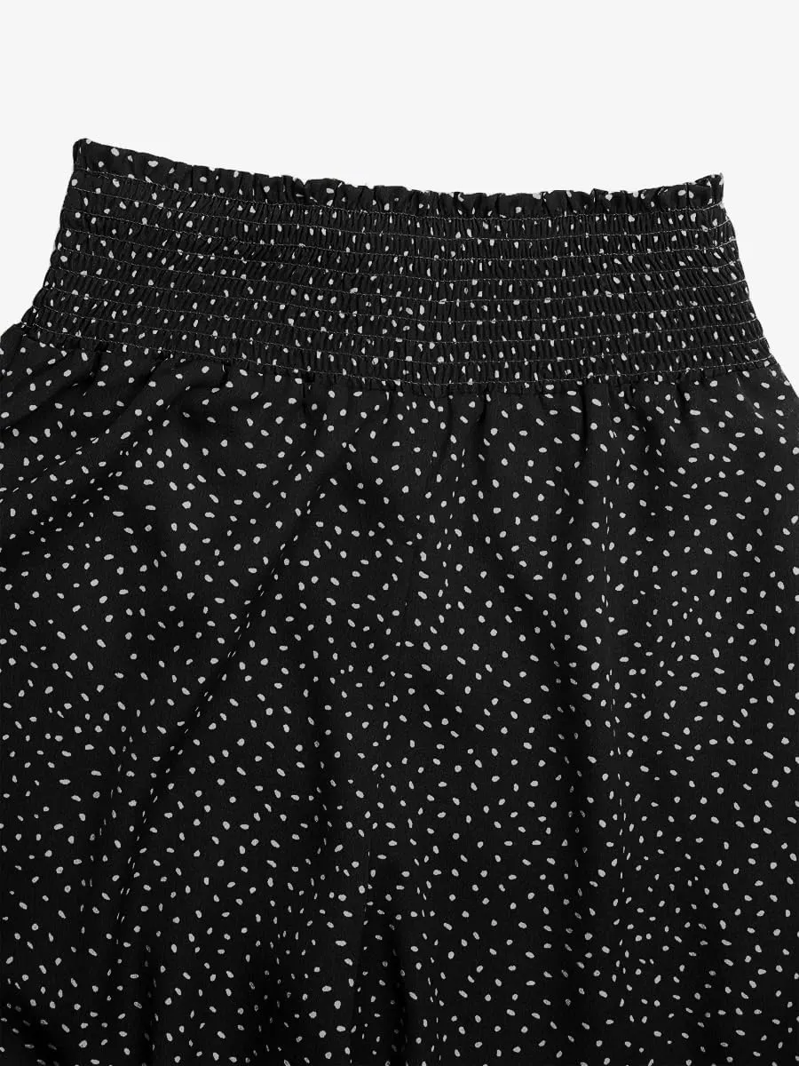 GOBLES Women's Casual Loose Fit Elastic High Waist Band Polka Dot Printed Long Pants with Pockets