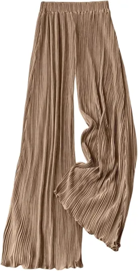 GORGLITTER Women's Pleated Casual Summer Pants High Waist Wide Leg Flowy Track Pant