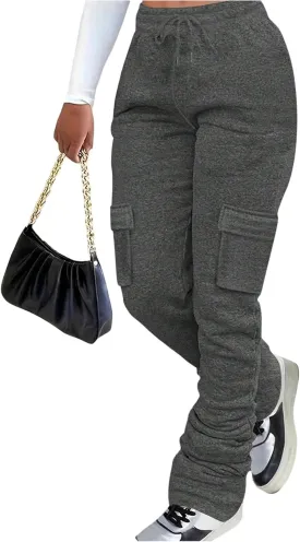 GORGLITTER Women's Stacked Baggy Sweatpants Y2K Drawstring Waist Flared Jogger Pants