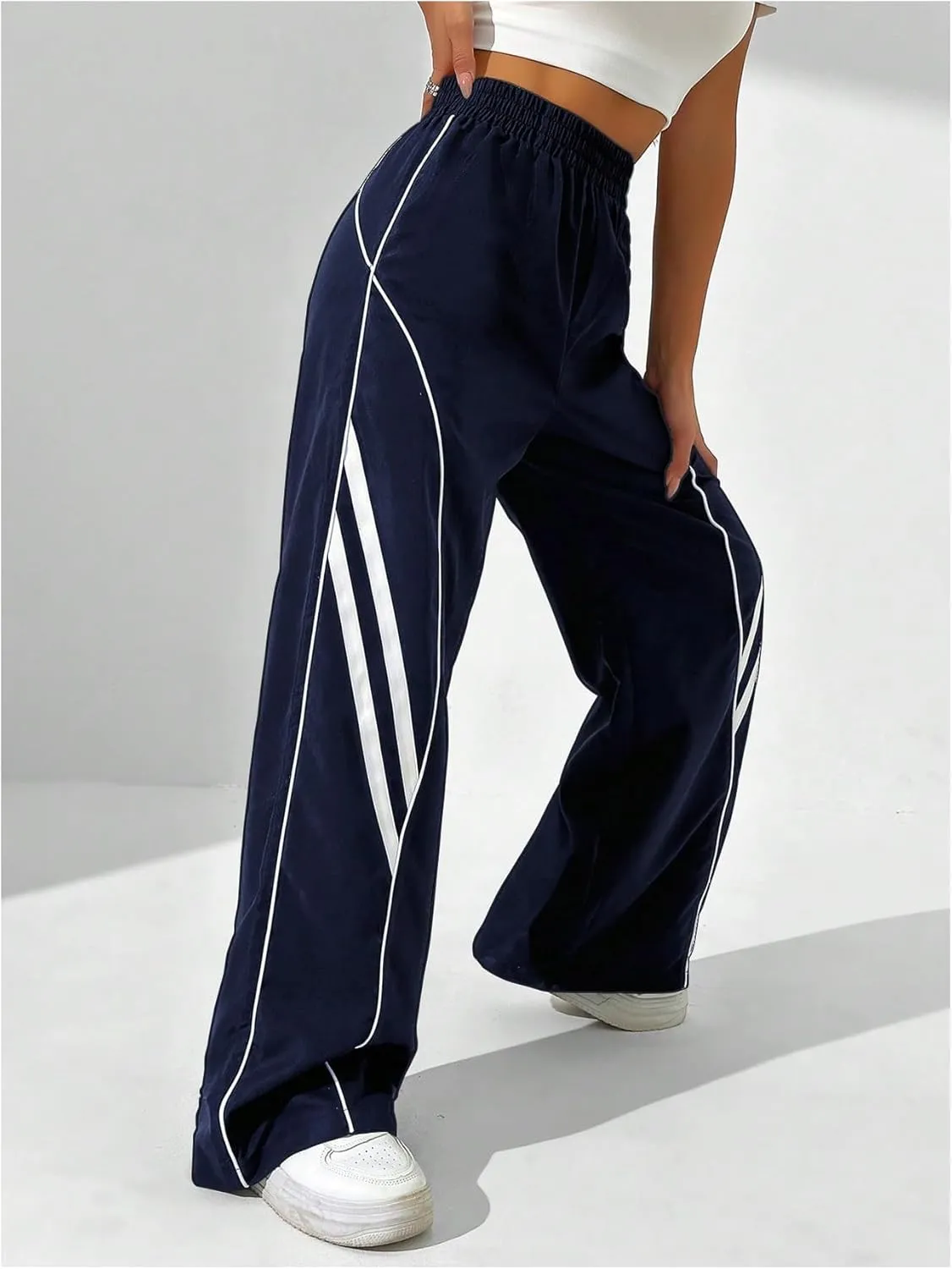 GORGLITTER Women's Wide Leg Track Pants Baggy Y2k High Waisted Dance Parachute Trousers Steertwear