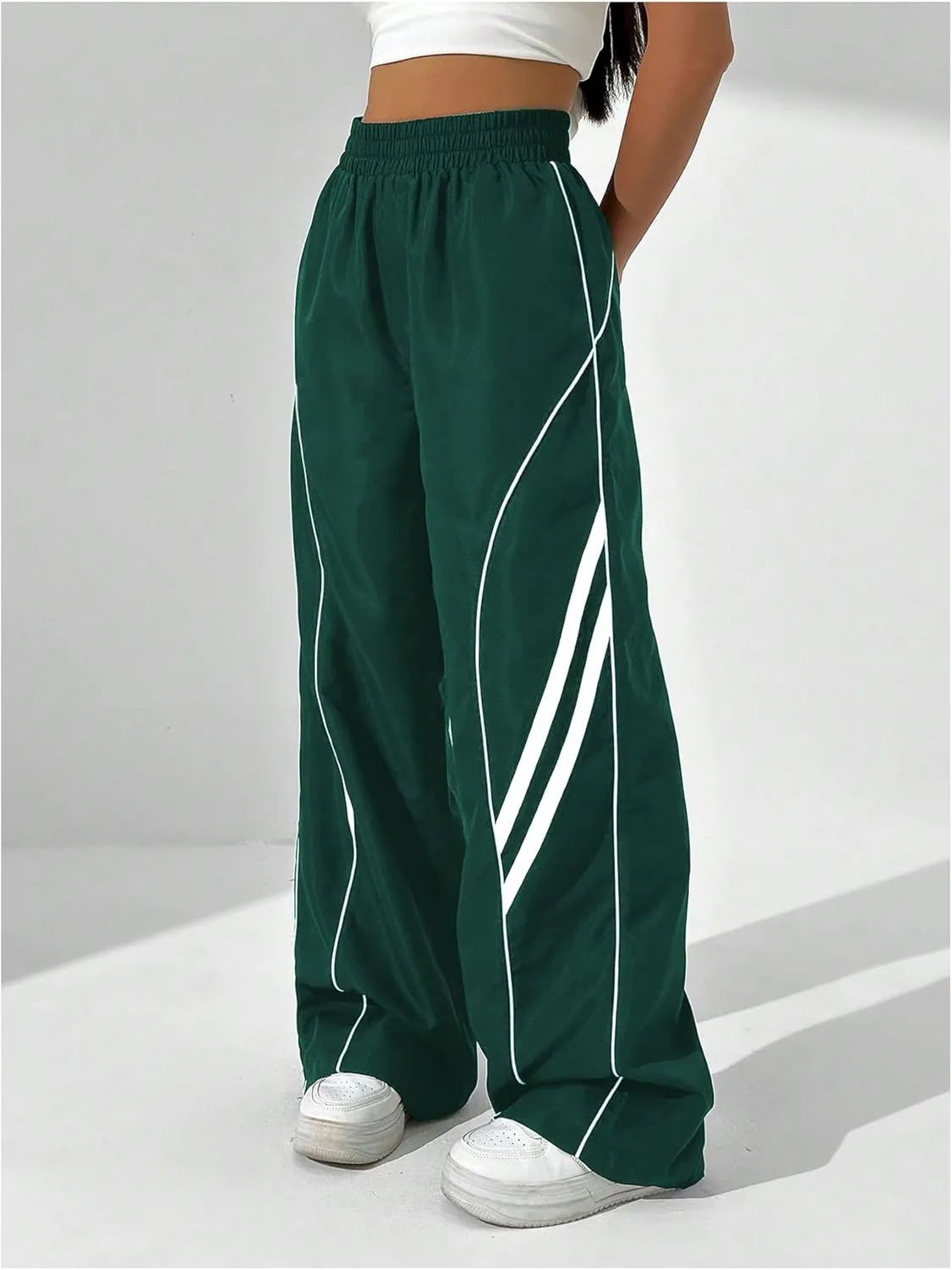GORGLITTER Women's Wide Leg Track Pants Baggy Y2k High Waisted Dance Parachute Trousers Steertwear