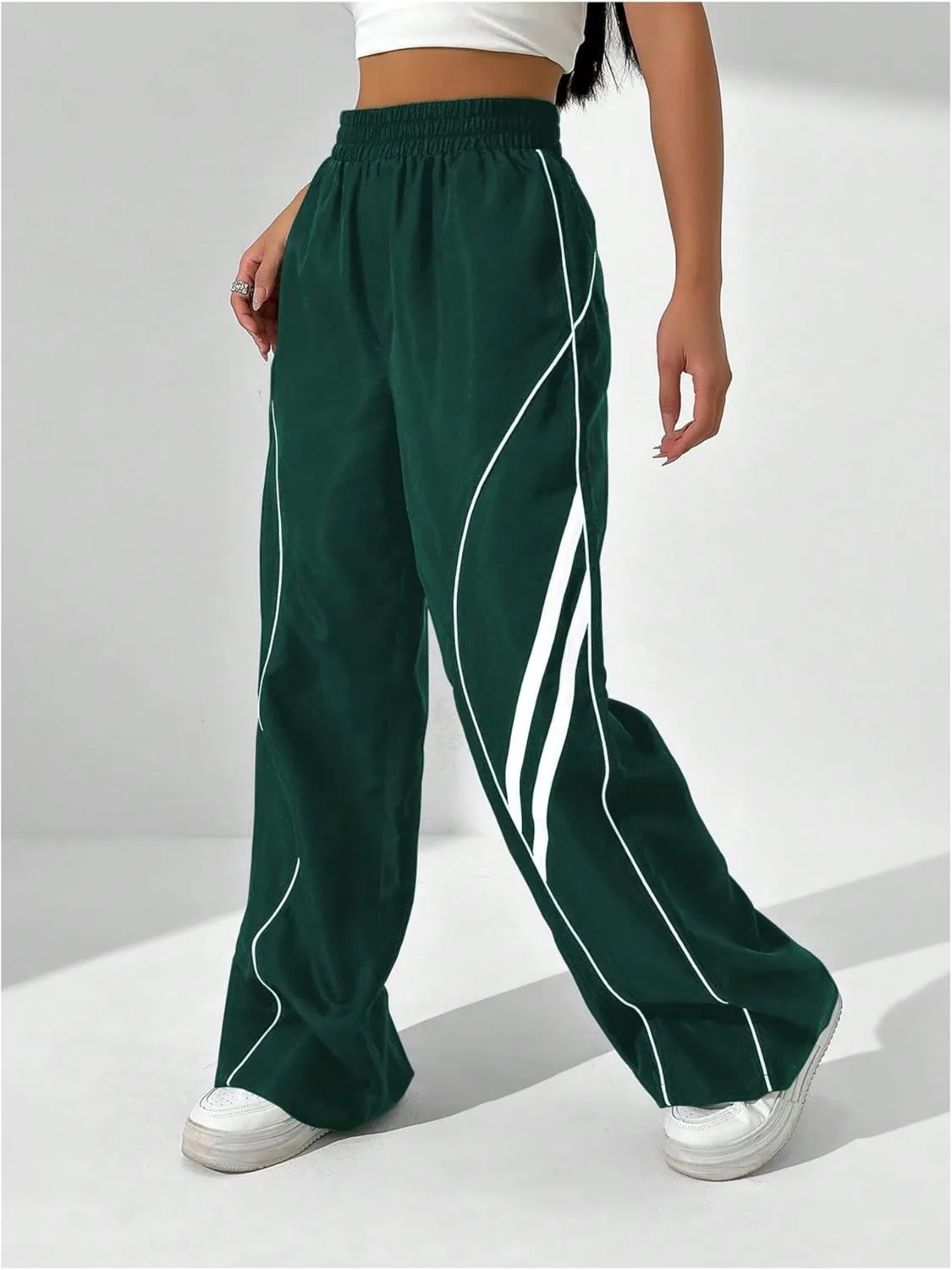 GORGLITTER Women's Wide Leg Track Pants Baggy Y2k High Waisted Dance Parachute Trousers Steertwear