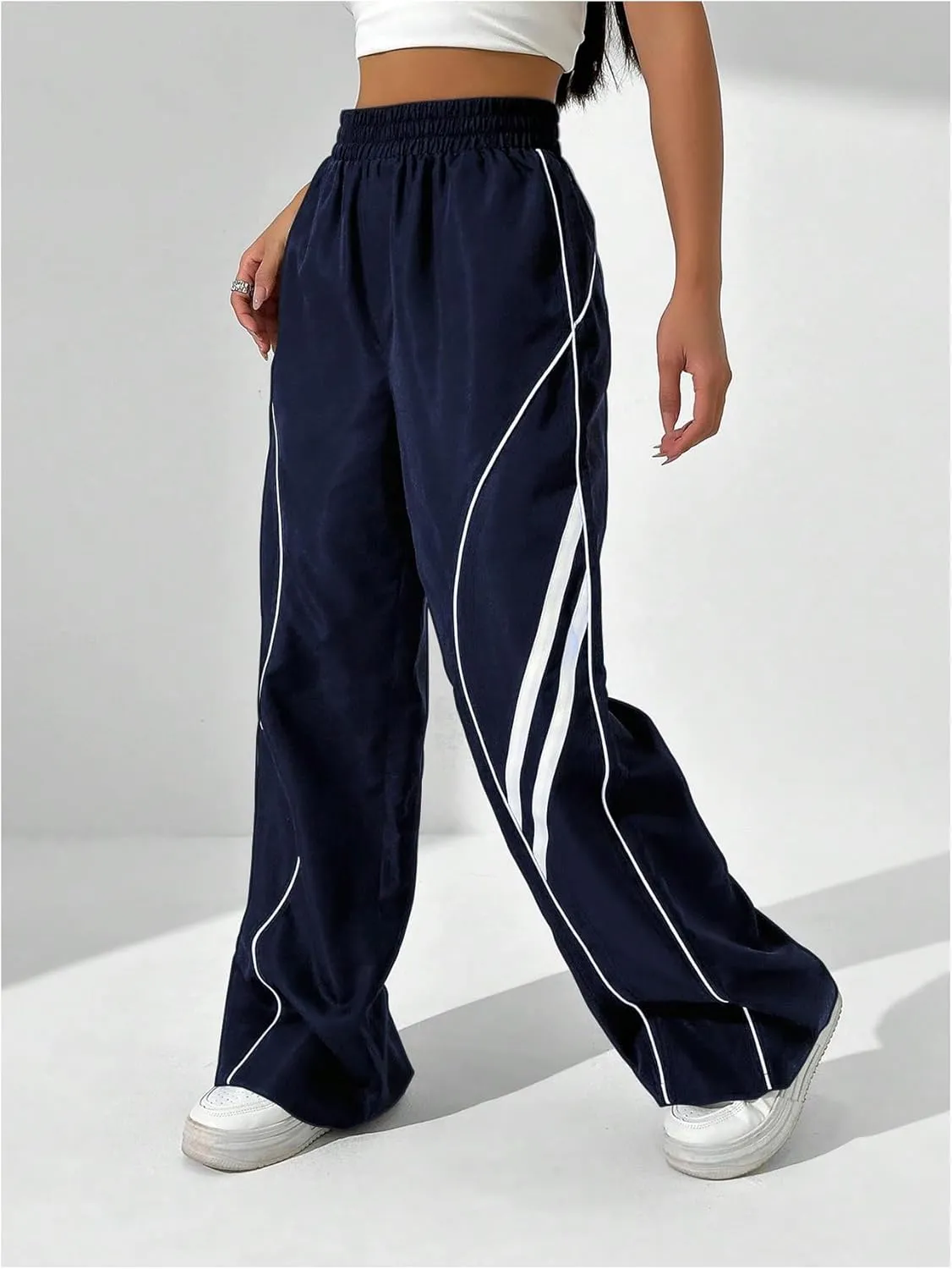 GORGLITTER Women's Wide Leg Track Pants Baggy Y2k High Waisted Dance Parachute Trousers Steertwear