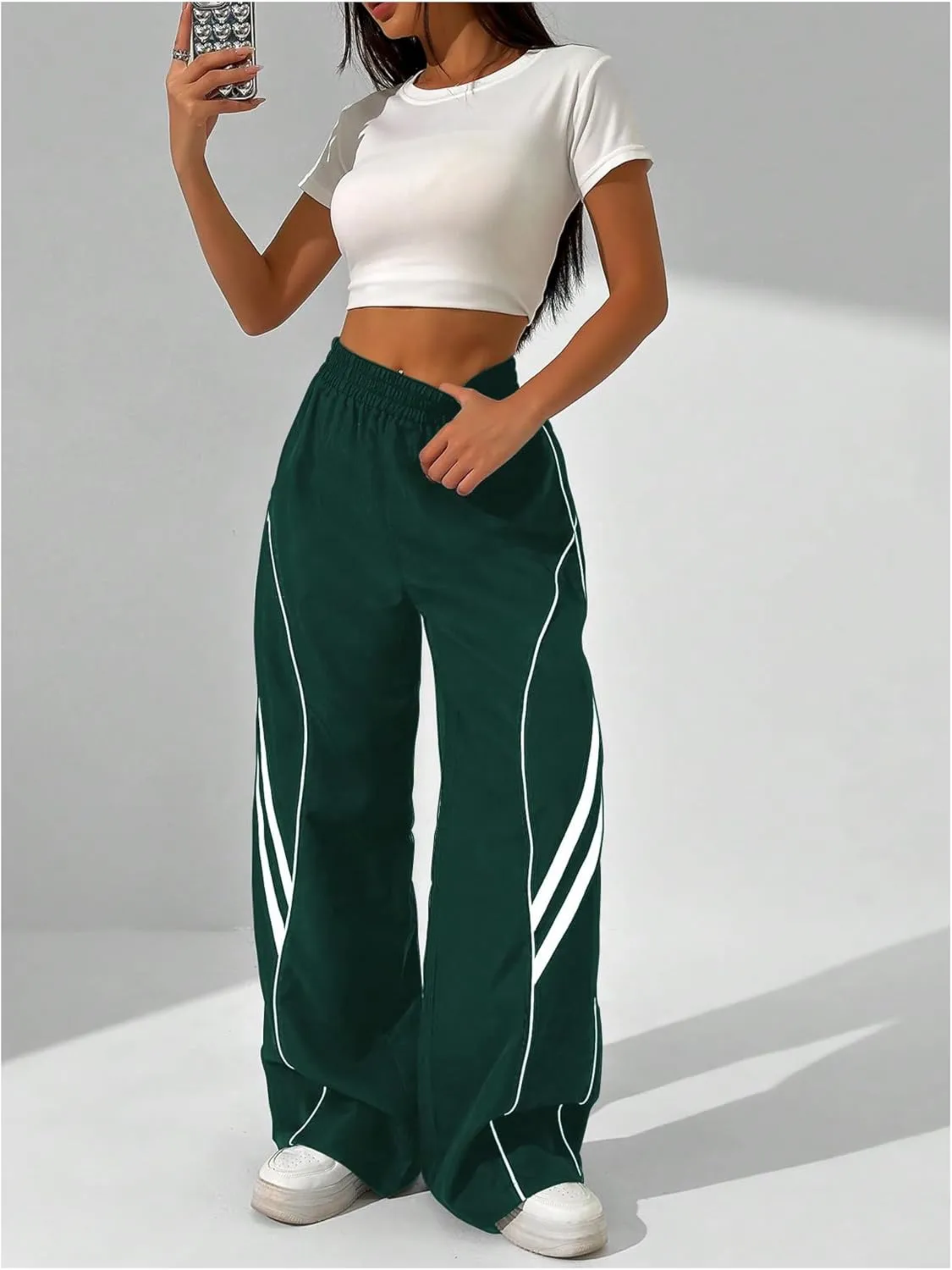 GORGLITTER Women's Wide Leg Track Pants Baggy Y2k High Waisted Dance Parachute Trousers Steertwear
