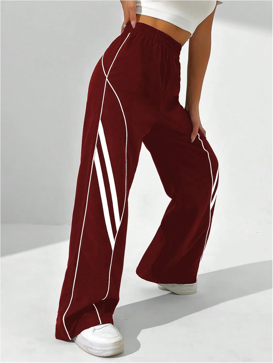 GORGLITTER Women's Wide Leg Track Pants Baggy Y2k High Waisted Dance Parachute Trousers Steertwear