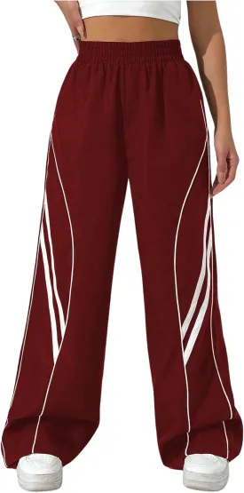 GORGLITTER Women's Wide Leg Track Pants Baggy Y2k High Waisted Dance Parachute Trousers Steertwear