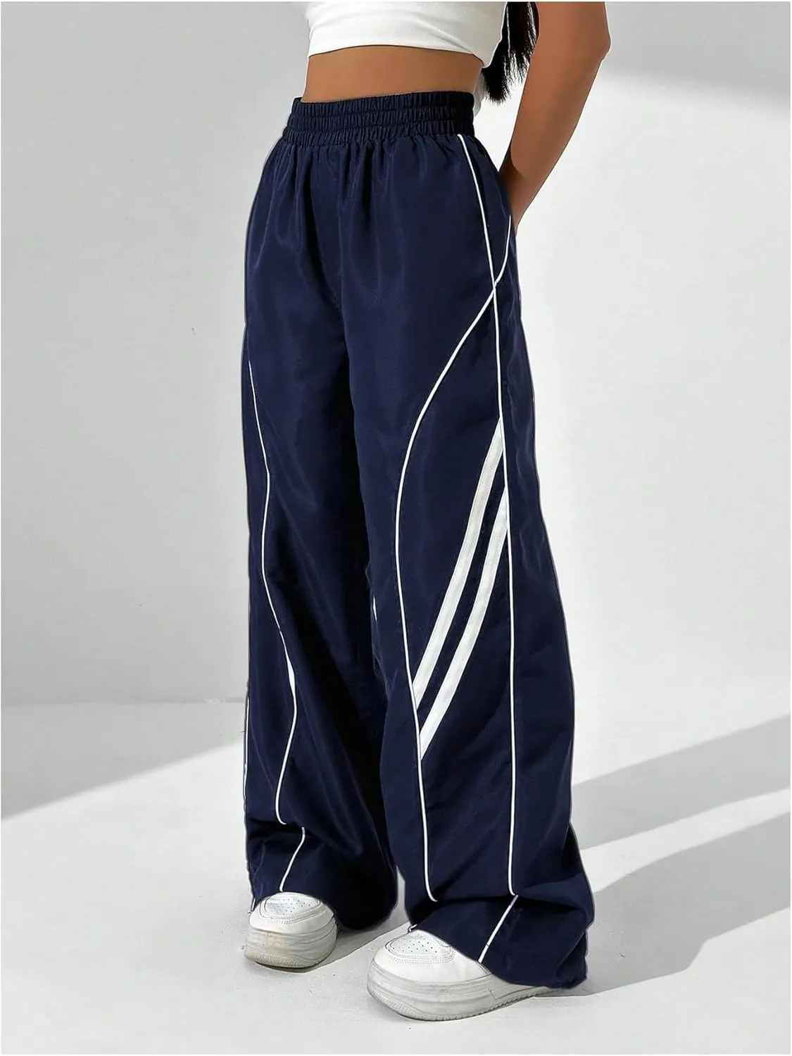 GORGLITTER Women's Wide Leg Track Pants Baggy Y2k High Waisted Dance Parachute Trousers Steertwear