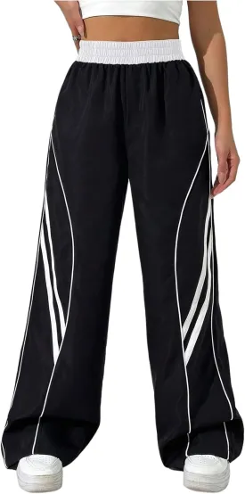 GORGLITTER Women's Wide Leg Track Pants Baggy Y2k High Waisted Dance Parachute Trousers Steertwear