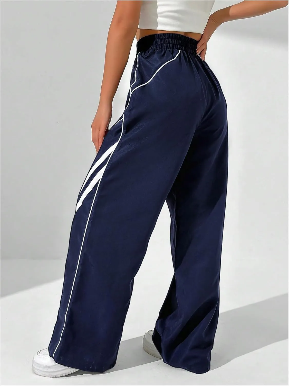 GORGLITTER Women's Wide Leg Track Pants Baggy Y2k High Waisted Dance Parachute Trousers Steertwear