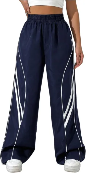 GORGLITTER Women's Wide Leg Track Pants Baggy Y2k High Waisted Dance Parachute Trousers Steertwear
