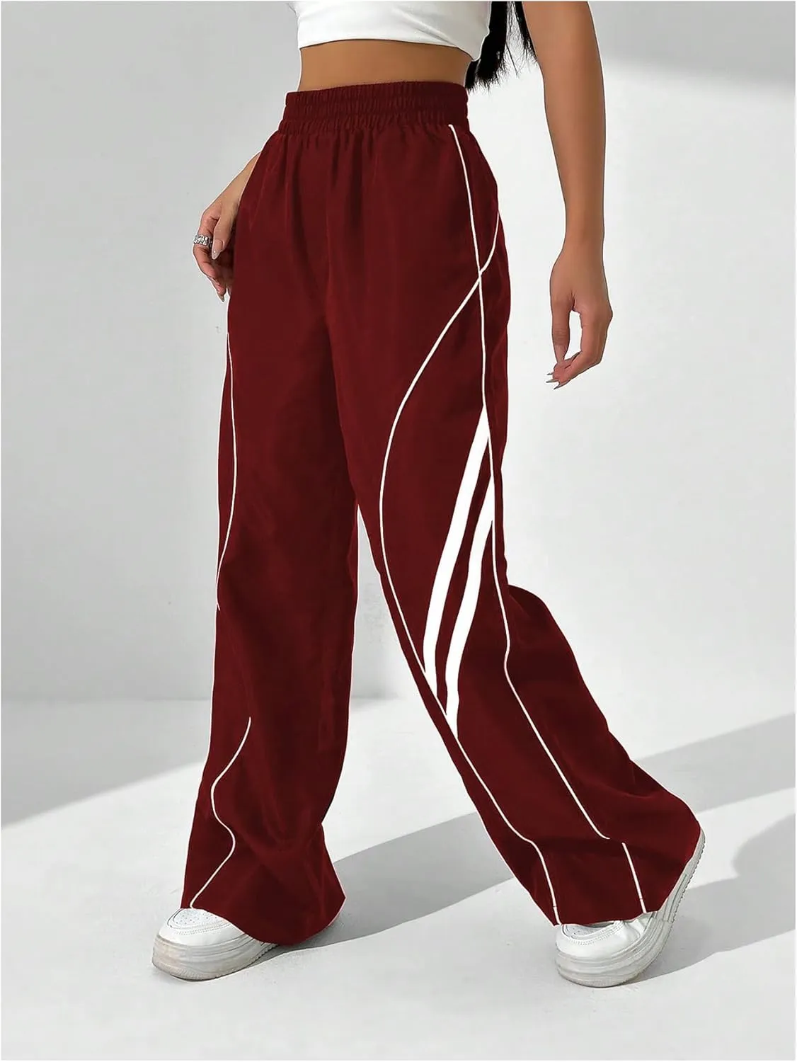 GORGLITTER Women's Wide Leg Track Pants Baggy Y2k High Waisted Dance Parachute Trousers Steertwear
