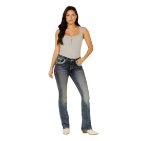 Grace In LA Women's Feather Aztec Embellished Bootcut Stretch Jeans
