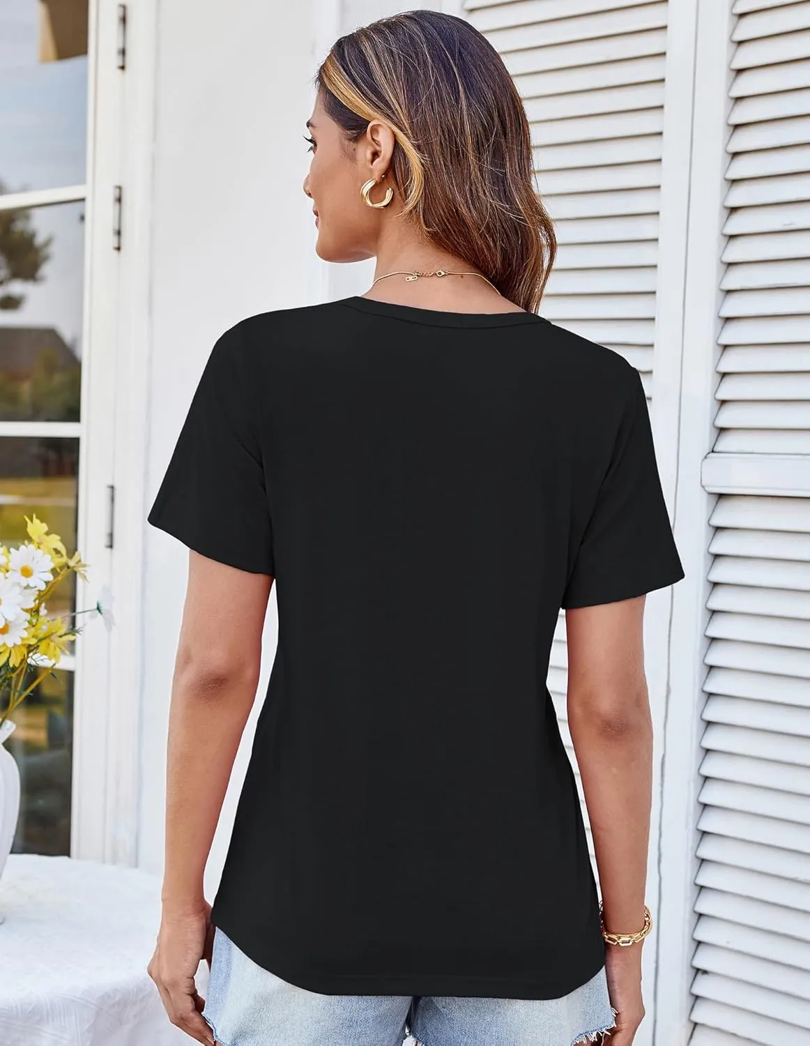 GRACE KARIN Womens Short Sleeve T Shirts Trendy Pleated Dressy Casual Scoop Neck Summer Trendy Stretchy Tunic Top Work Blouse