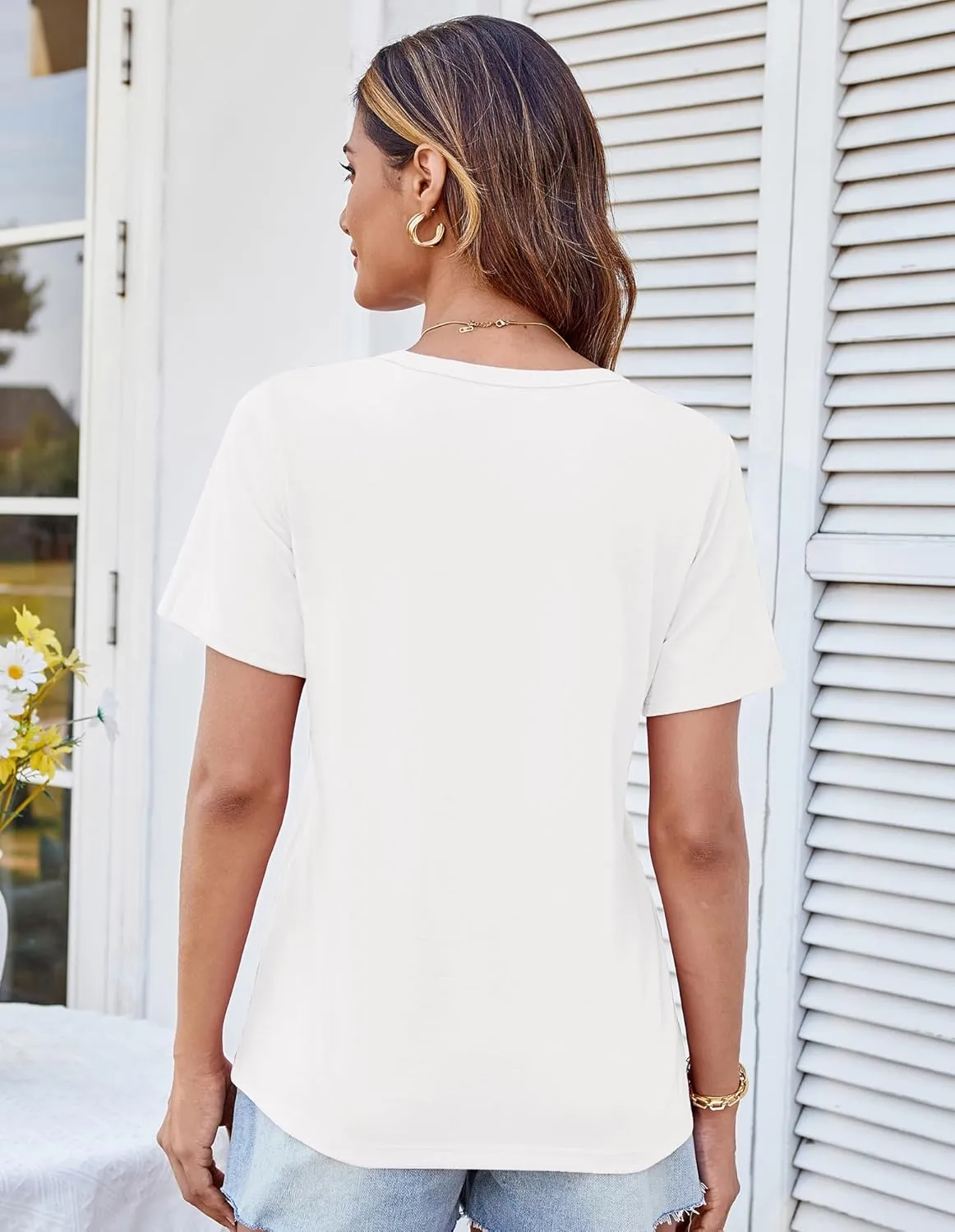 GRACE KARIN Womens Short Sleeve T Shirts Trendy Pleated Dressy Casual Scoop Neck Summer Trendy Stretchy Tunic Top Work Blouse