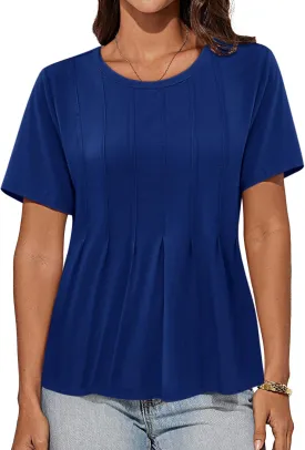GRACE KARIN Womens Short Sleeve T Shirts Trendy Pleated Dressy Casual Scoop Neck Summer Trendy Stretchy Tunic Top Work Blouse
