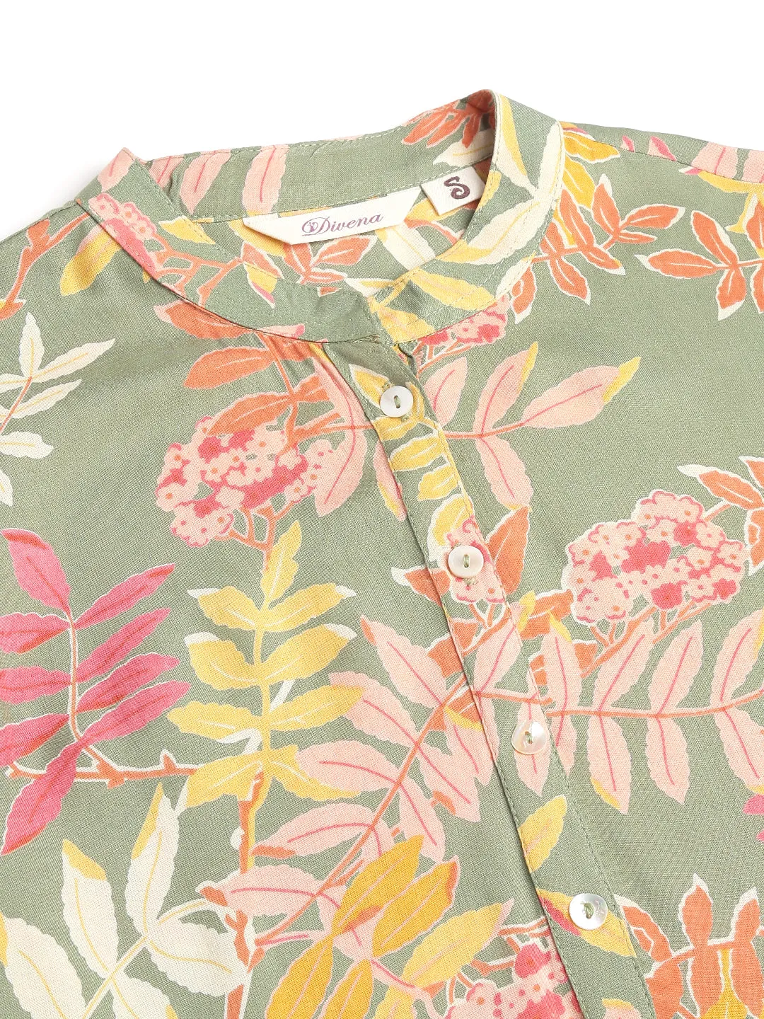 Green Floral Digital Printed Straight Fold Sleeve Kurta