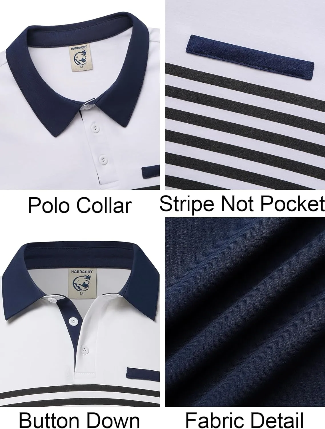 Hardaddy Men's Striped Polo Shirt Short Sleeve Casual Color Block Graphic Tee Collared Golf Shirts for Men