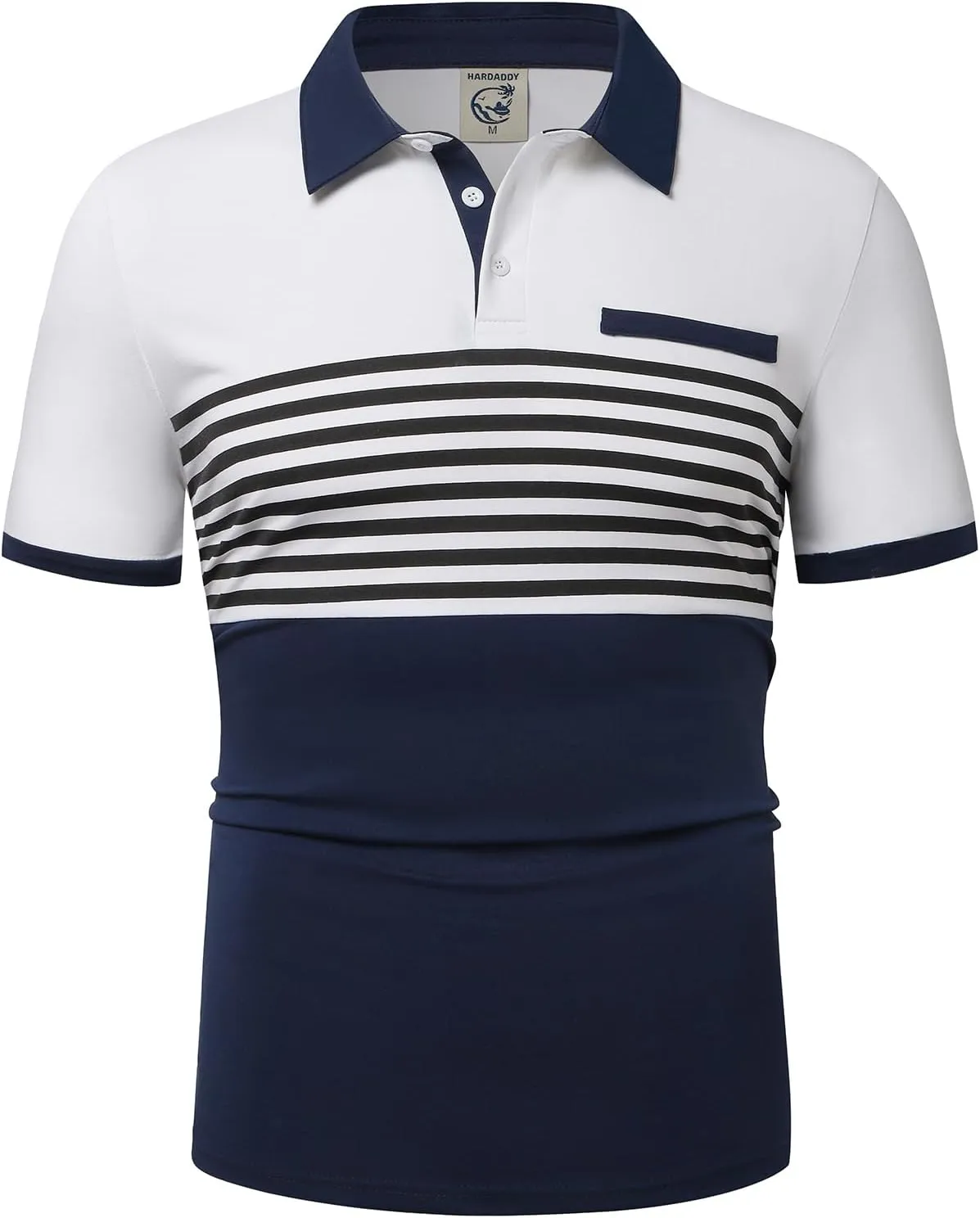 Hardaddy Men's Striped Polo Shirt Short Sleeve Casual Color Block Graphic Tee Collared Golf Shirts for Men